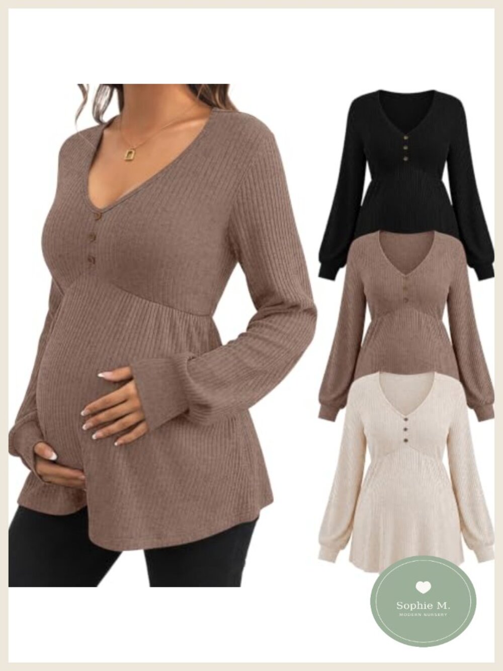 3 Pack Maternity Tops Long Sleeve Tunic V Neck Dressy Ribbed Pregnancy Shirts